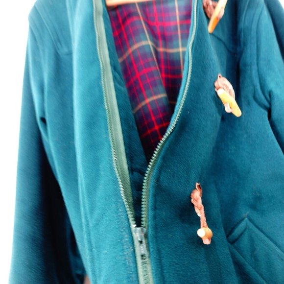 VINTAGE LL Bean Coat Women 12 Wool Green Toggle Plaid Lining Jacket LARGE USA - Picture 11 of 14
